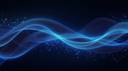 Fototapeta premium Blue digital waveforms flow gracefully against a dark background, representing data, technology, and futuristic concepts.