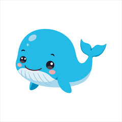 Naklejka premium Cute Cartoon Whale Vector Illustration,Smiling Blue Whale Character Design,Happy Whale Clipart for Kids,Funny Whale Side View Vector,Whale Mascot in Cartoon Style,Blue Whale with Big Smile Drawing