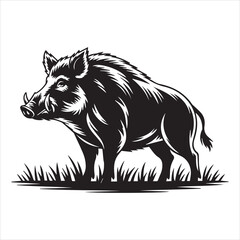 Wild Boar Cartoon Vector Illustration,Funny Running Wild Boar Outline Drawing,Black and White Wild Boar Animal Clipart,Vector Boar Character in Running Pose,Hand Drawn Wild Pig Line Art for Kids