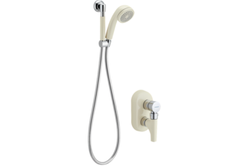 CreamColored Handheld Shower Head with Chain and Wall Mount isolated on transparent background
