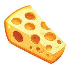 Delightful cartoon cheese wedge with holes, featuring a glossy finish and vibrant yellow color, perfect for food illustrations and culinary designs
