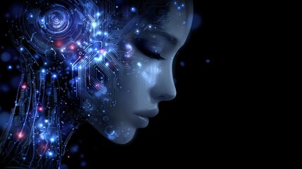 Obraz premium A futuristic male humanoid robot equipped with stock represents the concept of superior cognitive abilities or a mastermind