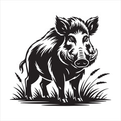 Wild Boar Cartoon Vector Illustration,Funny Running Wild Boar Outline Drawing,Black and White Wild Boar Animal Clipart,Vector Boar Character in Running Pose,Hand Drawn Wild Pig Line Art for Kids