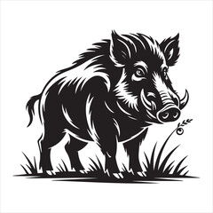 Wild Boar Cartoon Vector Illustration,Funny Running Wild Boar Outline Drawing,Black and White Wild Boar Animal Clipart,Vector Boar Character in Running Pose,Hand Drawn Wild Pig Line Art for Kids