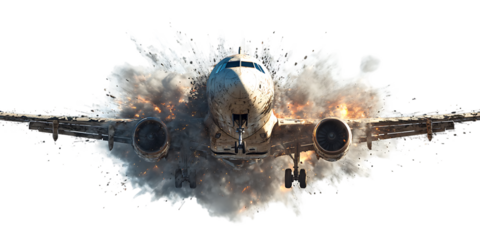 Airplane crash, explosion, disaster, accident.