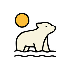 Flat style illustration of arctic animal in warm weather, representing environmental crisis and habitat loss