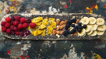 Delicious and Healthy Fruit Platter with Chia Seeds, Almonds, and Creamy Base
