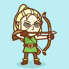 弓を構えるエルフの女性のイラスト／
Illustration of an elf woman holding a bow