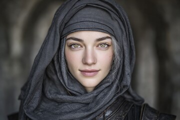 Naklejka premium A beautiful Arabic woman wearing a veil is depicted in this portrait, which has been enhanced