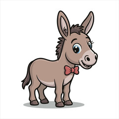 Cartoon Donkey Side View Vector Illustration,Farm Animal Donkey Clipart in Vector Style,Standing Donkey Animal Vector Design,Cute Donkey Animal Vector Art,Domestic Donkey Full Body Cartoon Vector