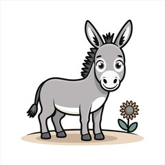 Naklejka premium Cartoon Donkey Side View Vector Illustration,Farm Animal Donkey Clipart in Vector Style,Standing Donkey Animal Vector Design,Cute Donkey Animal Vector Art,Domestic Donkey Full Body Cartoon Vector