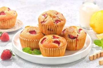 Strawberry muffins are a type of cake made from a mixture of flour, sugar, eggs, milk and leavening...