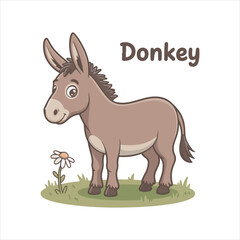Cartoon Donkey Side View Vector Illustration,Farm Animal Donkey Clipart in Vector Style,Standing Donkey Animal Vector Design,Cute Donkey Animal Vector Art,Domestic Donkey Full Body Cartoon Vector
