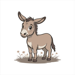 Cartoon Donkey Side View Vector Illustration,Farm Animal Donkey Clipart in Vector Style,Standing Donkey Animal Vector Design,Cute Donkey Animal Vector Art,Domestic Donkey Full Body Cartoon Vector
