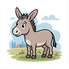 Cartoon Donkey Side View Vector Illustration,Farm Animal Donkey Clipart in Vector Style,Standing Donkey Animal Vector Design,Cute Donkey Animal Vector Art,Domestic Donkey Full Body Cartoon Vector