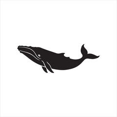 Whale Silhouette Vector Illustration,Black Whale Shape in Side View,Marine Animal Whale Silhouette Design,Ocean Whale Outline Vector Art,Simple Whale Silhouette Graphic,Whale Silhouette for Logo 