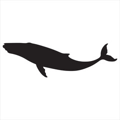 Whale Silhouette Vector Illustration,Black Whale Shape in Side View,Marine Animal Whale Silhouette Design,Ocean Whale Outline Vector Art,Simple Whale Silhouette Graphic,Whale Silhouette for Logo 