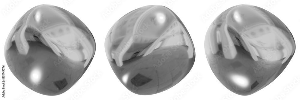 Poster 3d chrome metallic abstract shape objects, 3d rendering steel gradient shape design element, futuris