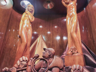 Opulent Art Deco interior architecture inside lobby, atrium or foyer on historic ocean liner style...