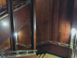 Opulent Art Deco interior architecture inside lobby, atrium or foyer on historic ocean liner style...