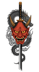 viking helmet and dragon background smoke