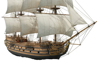 Illustration Sailing Ship Vessel On Transparent Background With White Sails