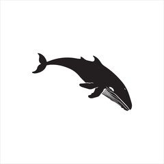 Whale Silhouette Vector Illustration,Black Whale Shape in Side View,Marine Animal Whale Silhouette Design,Ocean Whale Outline Vector Art,Simple Whale Silhouette Graphic,Whale Silhouette for Logo 