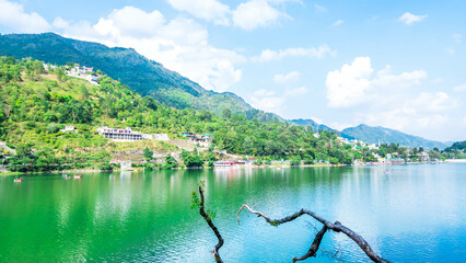 Bhimtal Lake, a picturesque lake located in the Nainital district of Uttarakhand, India