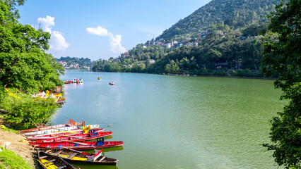 Bhimtal Lake, a picturesque lake located in the Nainital district of Uttarakhand, India