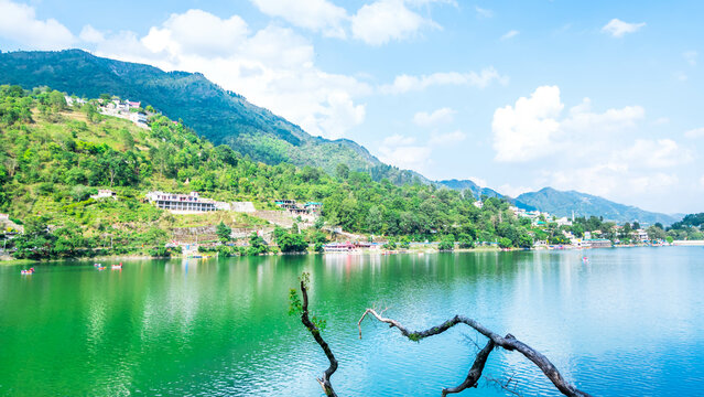 Bhimtal Lake, a picturesque lake located in the Nainital district of Uttarakhand, India