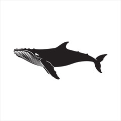 Whale Silhouette Vector Illustration,Black Whale Shape in Side View,Marine Animal Whale Silhouette Design,Ocean Whale Outline Vector Art,Simple Whale Silhouette Graphic,Whale Silhouette for Logo 