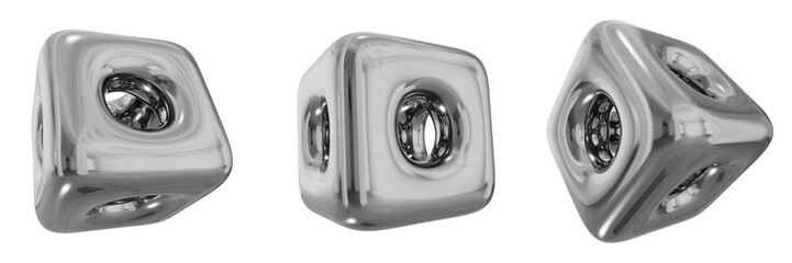 3D Chrome Metallic Abstract Shape Objects, 3d rendering steel gradient shape design element, futuristic, shiny design