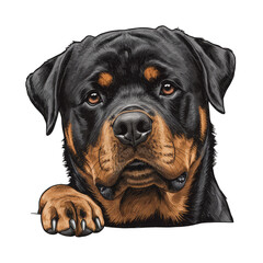 Illustration Portrait of Rottweiler Dog With Brown and Black Fur