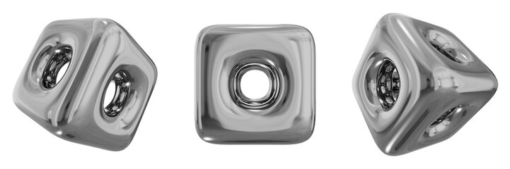 3D Chrome Metallic Abstract Shape Objects, 3d rendering steel gradient shape design element, futuristic, shiny design