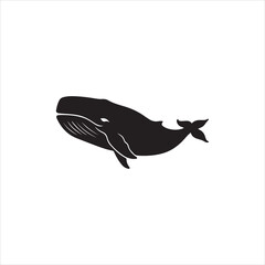 Whale Silhouette Vector Illustration,Black Whale Shape in Side View,Marine Animal Whale Silhouette Design,Ocean Whale Outline Vector Art,Simple Whale Silhouette Graphic,Whale Silhouette for Logo 