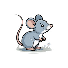 Cute Cartoon Mouse Vector Illustration,Funny Gray Mouse Clipart for Kids,Mouse Character in Flat Design Style,Simple Mouse Icon Vector for Children,Cartoon Rodent Animal Graphic,Adorable Mouse with 