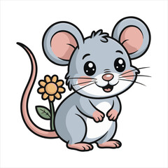 Cute Cartoon Mouse Vector Illustration,Funny Gray Mouse Clipart for Kids,Mouse Character in Flat Design Style,Simple Mouse Icon Vector for Children,Cartoon Rodent Animal Graphic,Adorable Mouse with 
