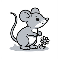Cute Cartoon Mouse Vector Illustration,Funny Gray Mouse Clipart for Kids,Mouse Character in Flat Design Style,Simple Mouse Icon Vector for Children,Cartoon Rodent Animal Graphic,Adorable Mouse with 