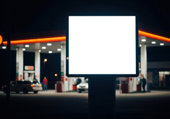 Blank digital billboard at night gas station