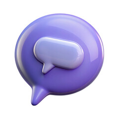Glossy 3d render of a purple speech bubble representing communication and messaging