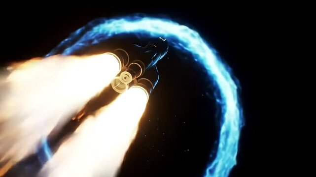 rocket launch night sky background and blue light circle footage