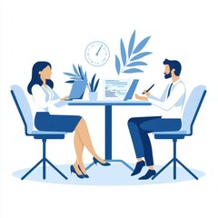 Business Meeting in Modern Office with Two Professionals Discussing Ideas