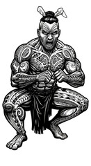Inked Tribal Warrior with Rabbit Ears Squatting Illustration