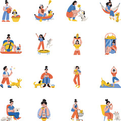 Set of Flat Style Pet Love Illustrations 
