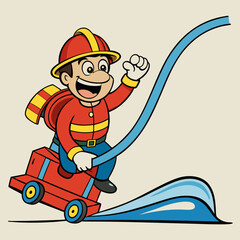 A fireman riding hose pipe 