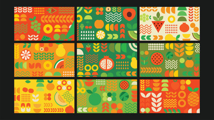 Playful fruit icon background Set