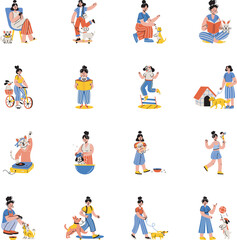 Collection of Flat Style Pet Illustrations 
