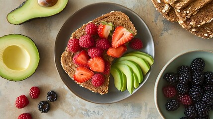 Delicious and Healthy Breakfast Toast with Berries and Avocado