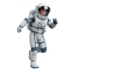 Isolated Astronaut in White Spacesuit Running on Transparent Background
