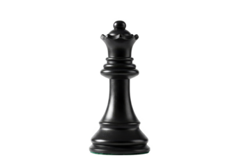Isolated Black Chess Queen Piece on Transparent Background Concept